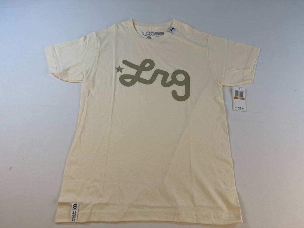 LRG Lifted Research Group T-Shirt Small Cream Olive Logo Streetwear